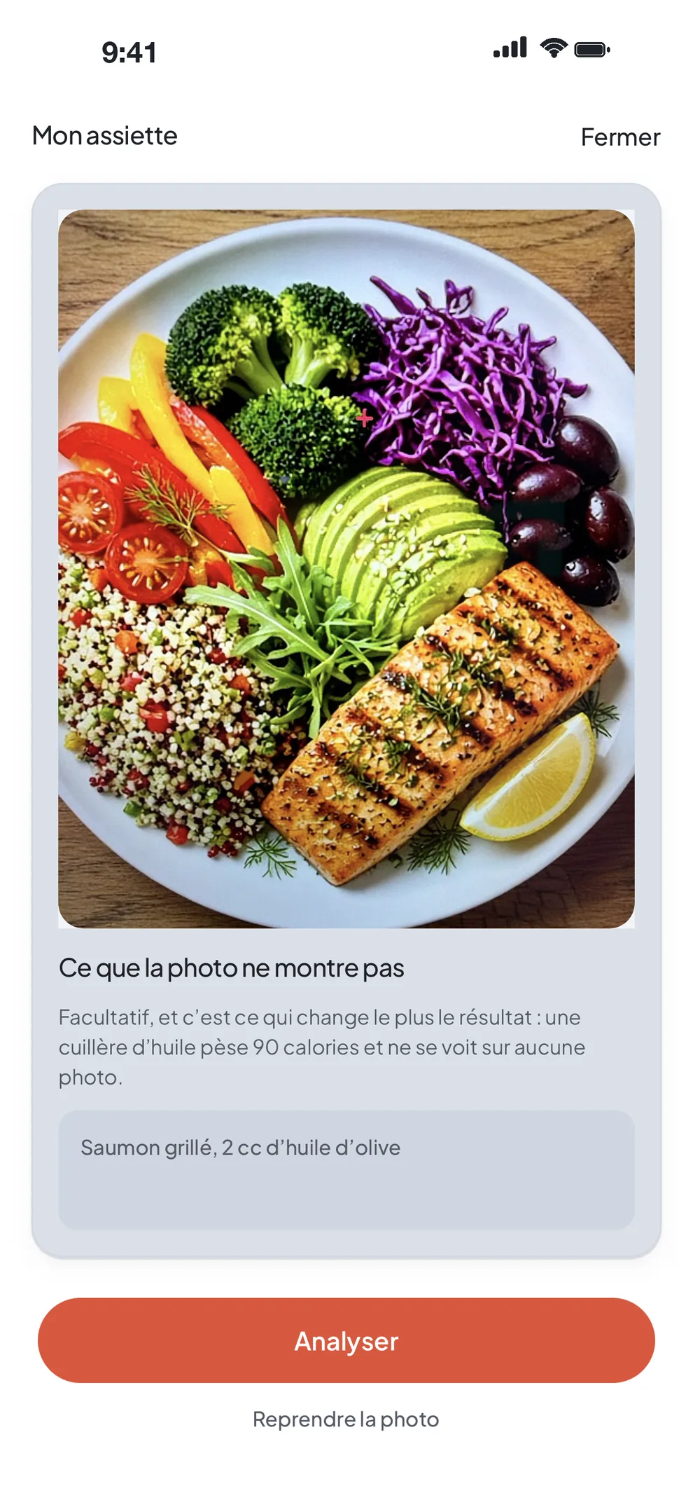 Une assiette photographiée et lue par l'IA dans Bluun