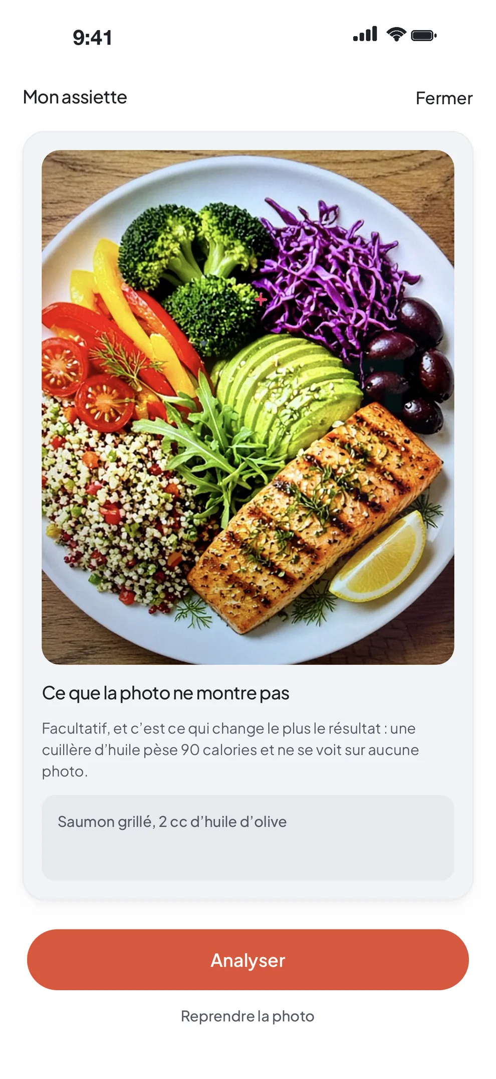 Une assiette photographiée et lue par l'IA dans Bluun