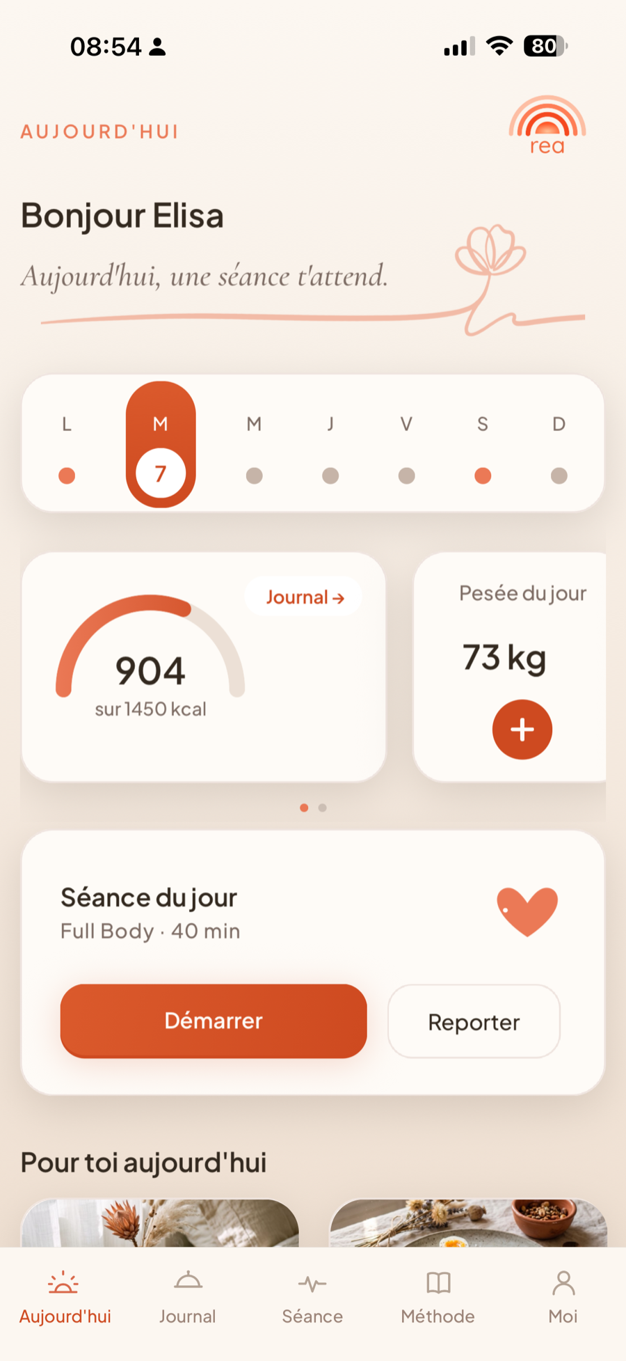 Écran Aujourd'hui de l'application Reelle
