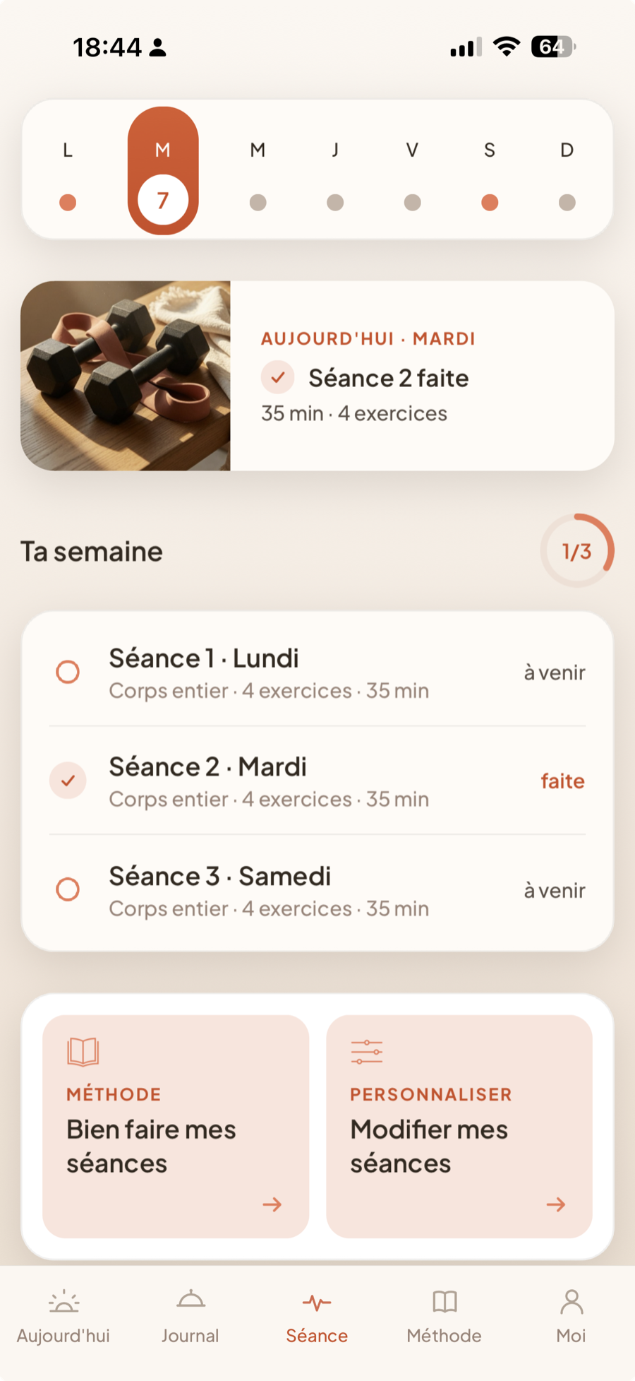 Écran Séance de musculation de Reelle